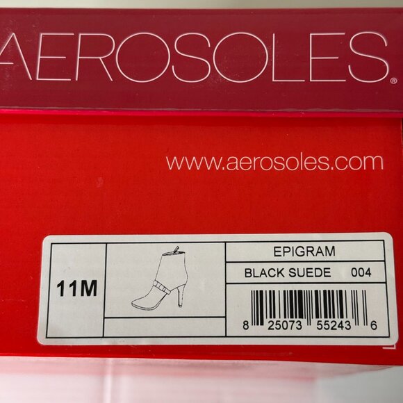NIB Aerosoles Epigram Black Suede Ankle Boot Woman's sz11 Kitten Heel - Picture 6 of 12